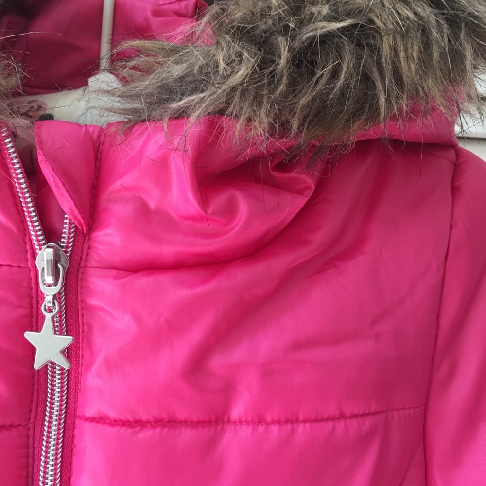 GIRLS PINK WITH FAUX FUR PUFFER JACKET SZ 7/8 M